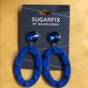 Women’s Blue Octagonal Hoop Earrings with Crystal